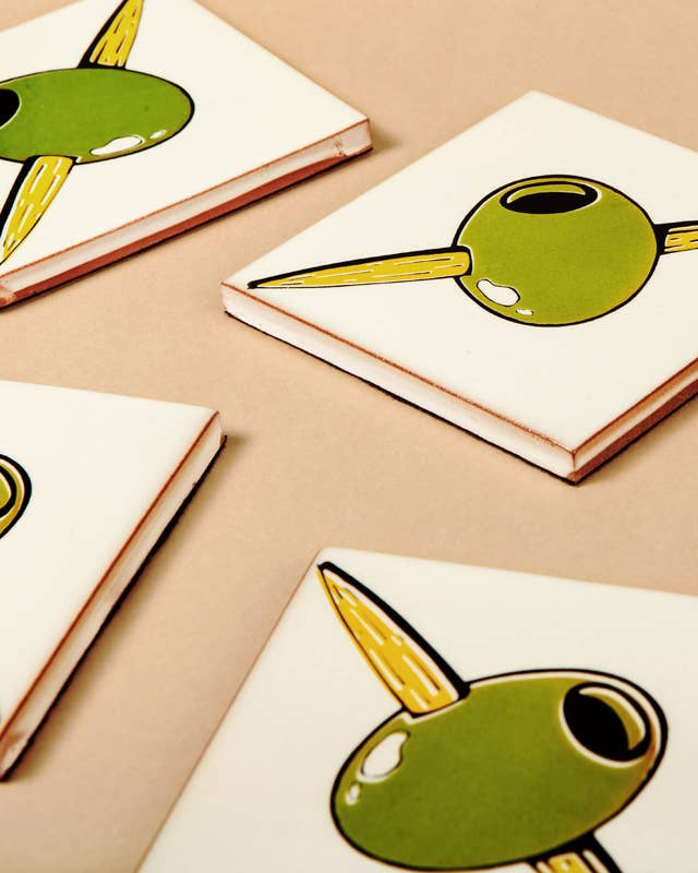 Coastersæt - oliven, 4 stk. keramiske fliser