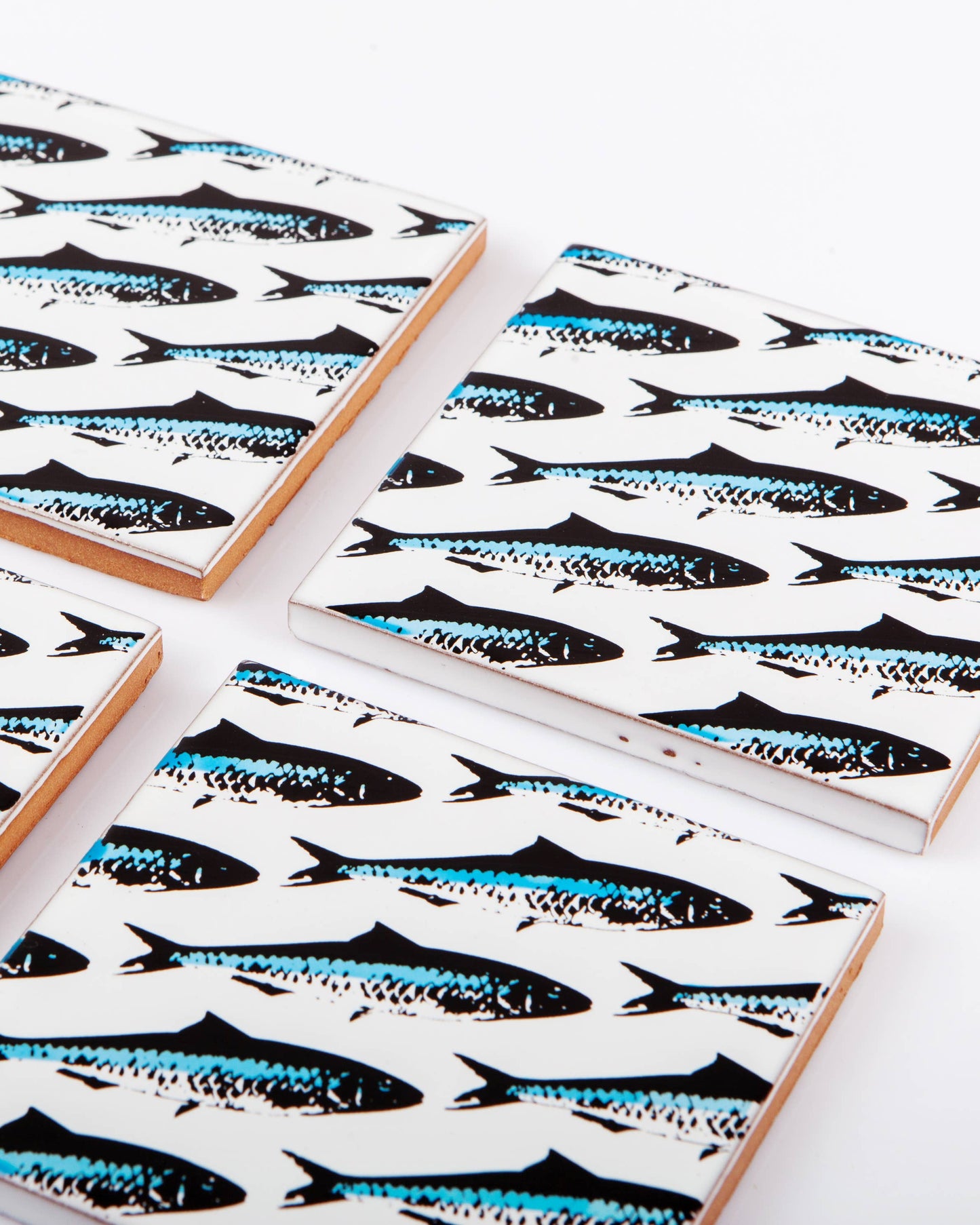 Coastersæt - sardiner, 4 stk. keramiske fliser