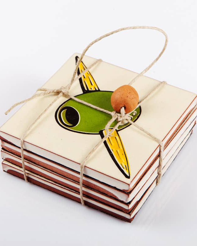 Coastersæt - oliven, 4 stk. keramiske fliser