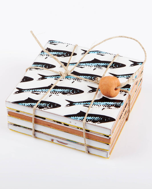 Coastersæt - sardiner, 4 stk. keramiske fliser