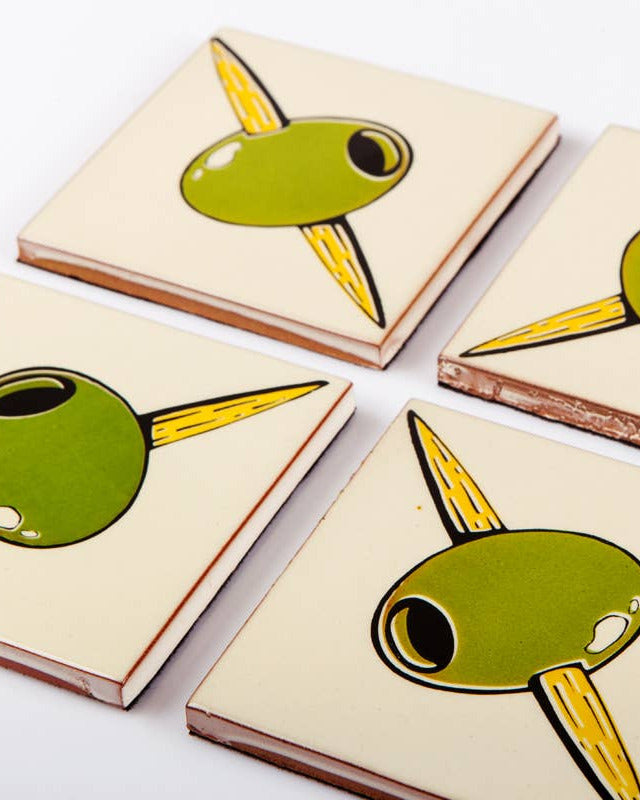 Coastersæt - oliven, 4 stk. keramiske fliser