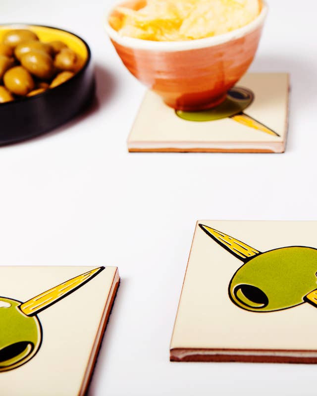 Coastersæt - oliven, 4 stk. keramiske fliser